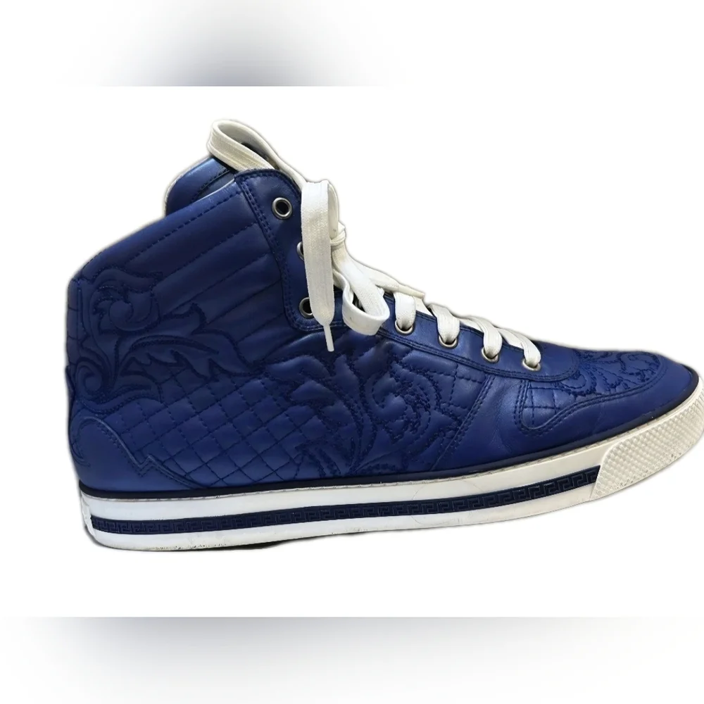 RARE Versace Blue Quilted Leather HighTop Trainers EU 43 Men's US Size 10 (EUC) - Picture 6 of 13